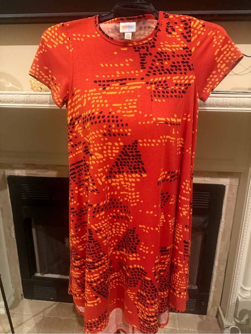 LuLaRoe Red & Yellow Abstract Dot Pocket Tee Dress